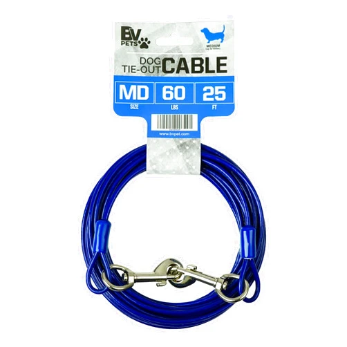 BV Pet Medium Tie Out Cable for Dog up to 60 Pound, 25-Feet, Blue, Single, BV-PE-TC-25FT-BLU-MD