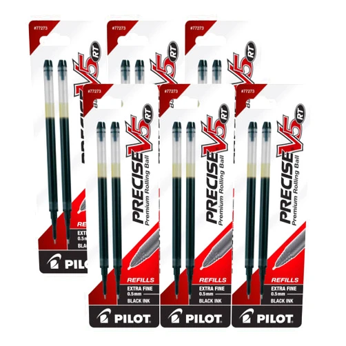 Pilot Precise V5 RT Liquid Ink Retractable Rollerball Pen Refills, 0.5mm, Extra Fine Point, Black Ink, Pack of 12