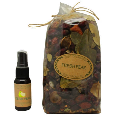 Just Browsing Fresh Pear Potpourri Small 4 Cup Bag with Refresher Oil, Brown