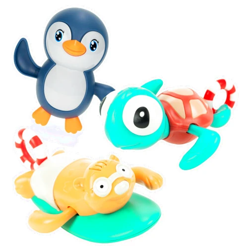 DUCKBOXX XX Wind-up Bath Toys Bundle (3 Pack) : Swimming Penguin (Blue) & Beach Buddy (Pull-String 2pcs) for Kids