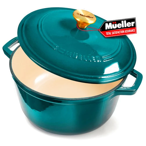 MÜELLERHOME Mueller DuraCast 6 Quart Enameled Cast Iron Dutch Oven Pot with Lid, Heavy-Duty, Oven Safe up to 500° F & Across All Cooktops, Wedding Registry Ideas & Gifts, Emerald