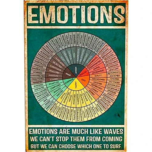 Xbowo Wheel of Feelings Emotions Chart Square Retro Metal Tin Sign Vintage Aluminum Sign for Home Coffee Wall Decor 8x12 Inches Metal Tin Sign Social Work Feelings Poster Multicolor 8 x 12 Inch