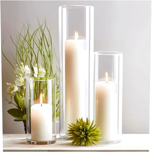 Sandraheer Set of 12 White Pillar Candles with Glass Cylinder Vases Clear Hurricane Glass Candle Holders for Centerpieces Ideal for Weddings Parties and Decor Sandraheer