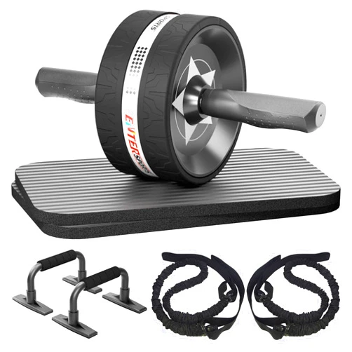 EnterSports Ab Rollers Wheel Kit, Exercise Wheel Core Strength Training Abdominal Roller Set with Push Up Bars, Resistance Bands, Knee Mat Home Gym Fitness Equipment for Abs Workout