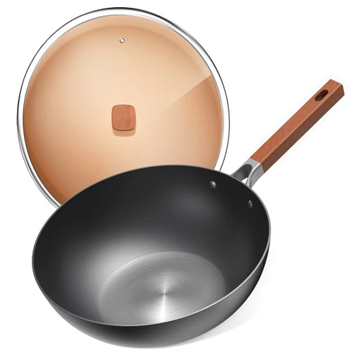 Xdvdv Carbon Steel Wok with Lid - 13.5