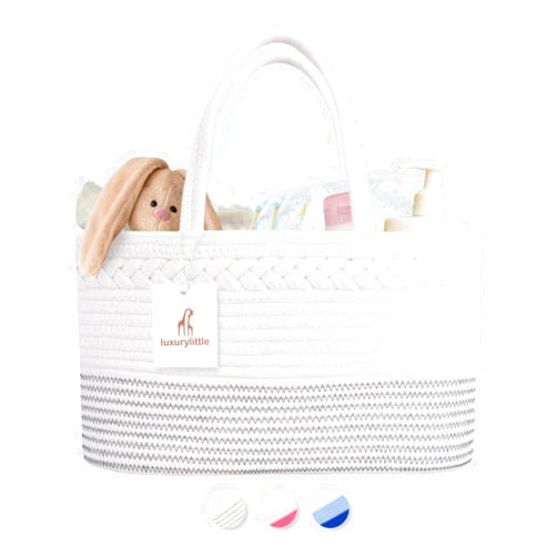 luxury little Diaper Caddy Organizer, Extra Large Cotton Rope Nursery Basket, Changing Table Organizer for Baby Diaper Storage, Portable Car Organizer with Removable Divider, Baby Shower Gifts