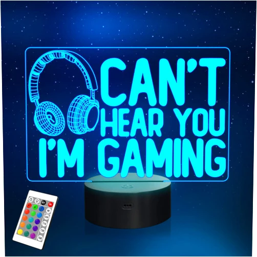 YuanDian Can't Hear You I'm Gaming Night Light, Headset Graphic Video Games Gamer Gift Funny 3D Illusion Lamp 16 Colors Changing Touch & Remote Control for Men Gamers Teenagers and Kids