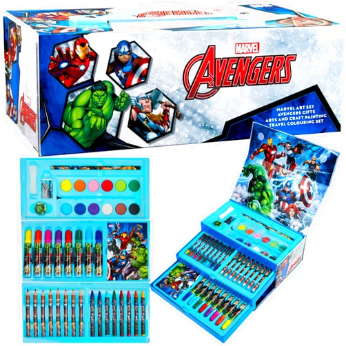 Marvel Art Case for Kids with Colored Pencils Markers Crayons Watercolors Drawing Supplies Travel Art Kit Gifts for Kids (Multicolor Avengers)