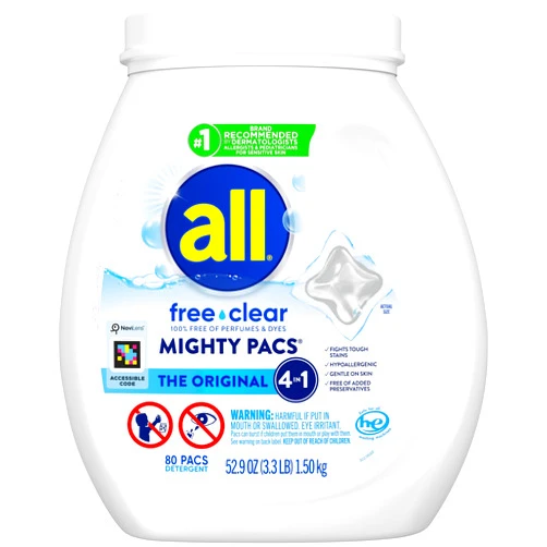 all Unit Dose Laundry Detergent, Mighty Pacs, Free Clear, 80 Count