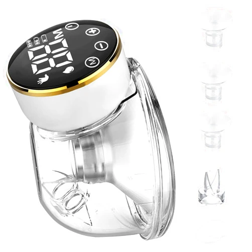 TIANY Wearable Breast Pump, Hands Free Rechargeable Electric Pump, 3 Modes & 9 Levels, LCD Display, Memory Function, Low Noise, Can Be Worn in-Bra, Flanges 17/19/21/24 mm, Black Golden, QY-102