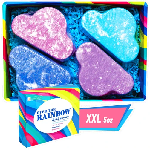 IN YOUR NATURE InYourNature Rainbow Bath Bombs Gift Set, 4 Large 5 oz Magic-Cloud Bath Bomb with Moisturizing Shea Butter, Organic Coconut Oil and Natural Essential Oils, Birthday Gift for Kids, Girls, Women