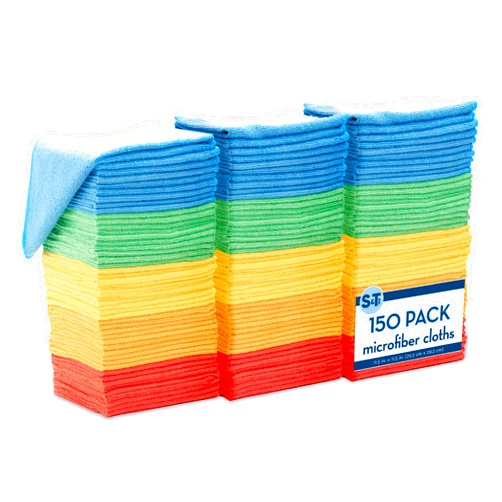 S&T INC. 150 Pack Microfiber Cleaning Cloth, Bulk Towels for Home, Reusable Microfiber Towels for Cars, Cleaning Rags, Assorted, 11.5 Inches x 11.5 Inches, 150 Count