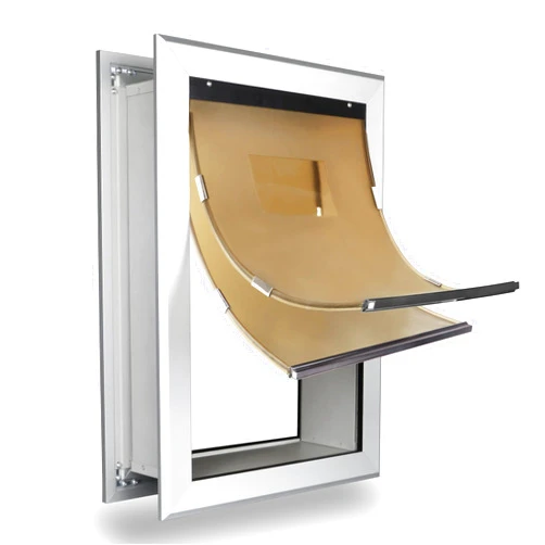 TIMOSS Aluminum Dog Door for Wall,Security Dog Door with Telescoping Tunnel and Sliding Locking Panel,Double Magnetic Flap, Portable Handle - Large
