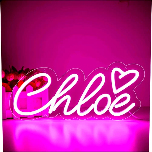 Attneon Large Chloe Name Neon Sign for Wall Decor,LED Chloe Name Neon Light for Kids Bedroom,Chloe Birthday Party Decoration,Neon Sign Customizable,Choice for Girl,Size 13.4 * 5.9 inches(JTLD090)