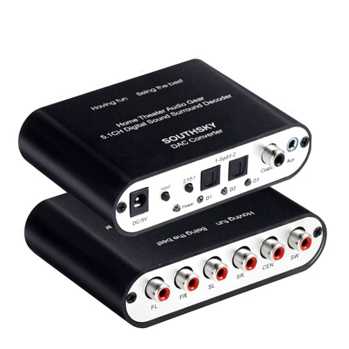 SOUTHSKY 5.1/2.1 Audio Rush Digital Sound Decoder Converter,Optical SPDIF, Coaxial to 5.1CH 2.1CH Analog Audio (6RCA Output) for Old AV Receiver