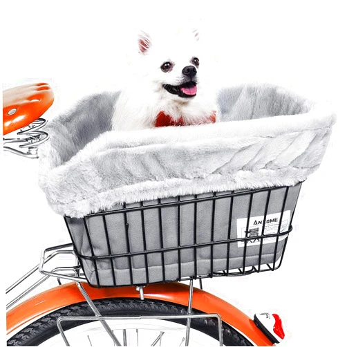 ANZOME Dog Bicycle Basket Liner, Warm and Soft Small Pets Bike Basket Cover with Durable Canvas Outside,Easy to Install Comfort Padded Bike Basket Liner for Dog Carrier(Basket Not Included)