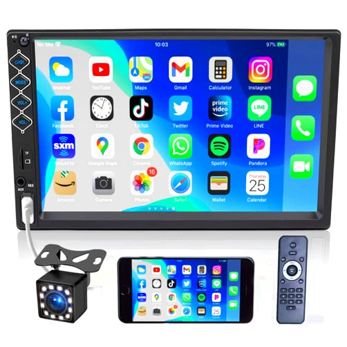 Oeretzrac 7 Inch Car Stereo Double Din Bluetooth 5.1 Touch Screen FM Radio,Backup Camera/Support Mirror Link/Hands Free Calling,Steering Wheel Remote(SWC)/MP3/MP4/MP5 Subwoofer Player/2 Din Car Audio