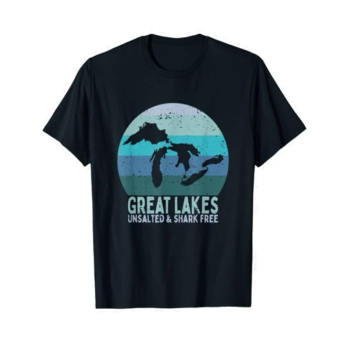 Lake Life Tee Co. Vintage Great Lakes Unsalted and Shark Free Lake Life T-Shirt