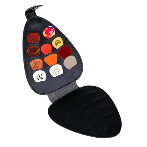 WLLHYF Guitar Picks Holder PU Leather Picks Organizer Holder Case Storage Pouch Box Plectrums Bag with 22 Slots Acoustic Electric Guitar Accessories Stuff, Black (Case Only)