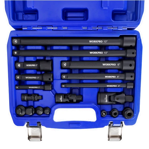 WORKPRO 18-Piece Impact Socket Extension Set, Includes Socket Adapters, Ratchet Extension Set, Socket Extension Bar, Swivel Universal Joints and Impact Coupler, 1/4