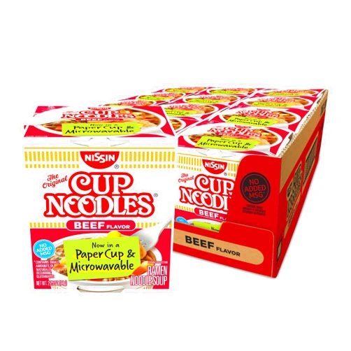 Nissin Cup Noodles Soup, Beef Flavor, Microwaveable Paper Cups, Instant Ramen, 2.25 Ounce (Pack of 12)