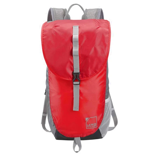 Lewis N. Clark Lightweight-Packable BackPack + Ditty Bag with RFID Pocket for Hiking, Camping & Travel BackPack for Women + Men, 18inch, Red/Gray