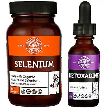 Global Healing Center Global Healing Detoxadine and Selenium Kit - Organic Nascent Liquid Iodine Supplement Drops & Vegan Antioxidant for Thyroid Support & Normal Immune System Health - Women & Men - 1 Fl Oz & 60 Capsules