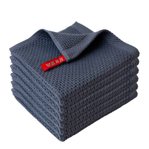 Puomue 6 Pack 100% Cotton Waffle Weave Kitchen Dish Cloths, Super Absorbent, Soft, Fast Drying and Lint-Free Dish Towels, 12 Inch x 12 Inch, Grey