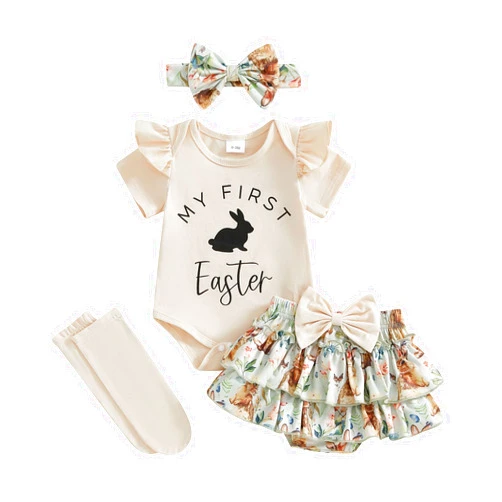 FYBITBO Newborn Baby Girl Christmas Outfits Cute Letter Romper Ruffle Plaid Skirt Dress Infant Christmas Outfit Clothes Set