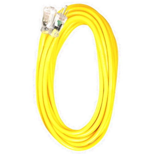 Voltec 05-00366 12/3 SJTW Outdoor Extension Cord with Lighted End, 100-Foot, Yellow with Blue Stripe