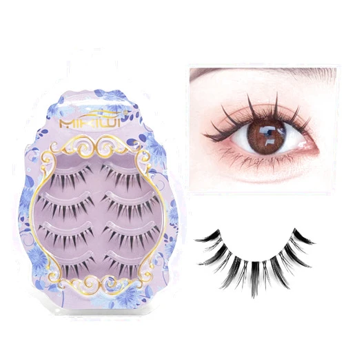 MIKIWI Manga Lashes, Clear Band Anime Lashes 4 Pack, Spiky Anime False Eyelashes Natural Look, Japanese Lashes Looks Like Cluster Manga Lashes Individual, Reusable Cosplay Wispy Strip Eyelashes