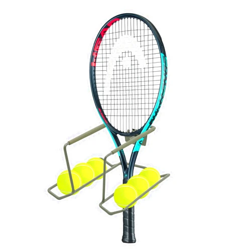 Aolamegs Wall Mounted Metal Tennis Racket Holder - Heavy-Duty Steel Hanging Badminton Racket Storage Rack Ping Pong Paddle Holder Holds 8 Balls 5 Racquets with Hardware and Anti-Scratch Silicone Tube