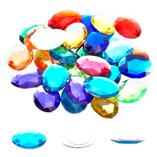 FINGERINSPIRE 40Pcs 30x40.5mm Flat Back Oval Acrylic Self-Adhesive Rhinestone Gems Stick with Container 10 Colors Crystals Bling Sticker Acrylic Jewels for Costume Making Cosplay