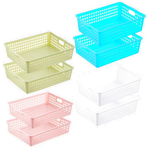 Yuixoseu 8 Pack Plastic Baskets with Handles, Colorful Paper Baskets for Organizing, Classroom Storage Baskets for Home Office School