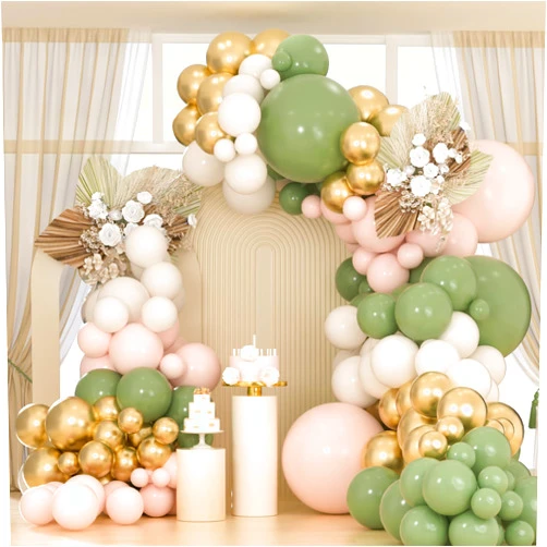 OWPFJG Sage Green Gold Pink Balloon Arch Kit, 163pcs Olive Green Pink Sand White Balloons for Birthday Wedding Baby Shower Gender Reveal Anniversary Bachelorette Parties