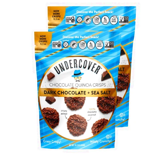 Undercover Snacks Undercover Chocolate Quinoa Crisps - Dark Chocolate + Sea Salt Quinoa Crisps | 2-Pack, 15.3oz Club Size Bags | Gluten Free, Nut-Free, Allergen Friendly, Kosher, Plant-Based