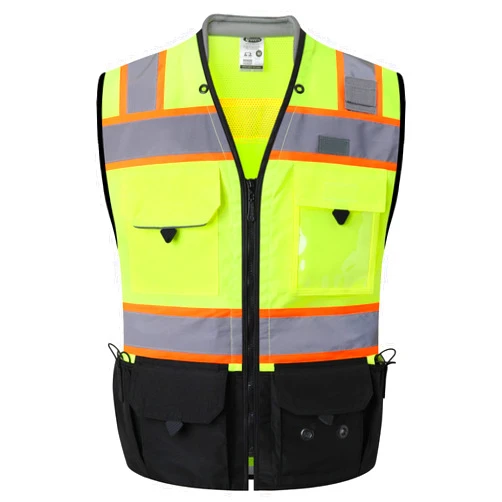 JKSafety Hi-Vis Unisex Surveyor Safety Vest Heavy Duty PPE Inner Pockets ANSI/ISEA Compliant (188-YBlk XXL)
