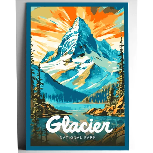 Go See Design Glacier National Park Modern Style Travel Poster - 8x10-12x18-18x24-24x36 / 4x6 Postcard Designer Series Art Print USA United States Wall Art Montana (8x10 Inch Poster)