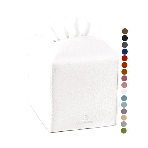 Jeethemy Tissue Box Cover, Jeethemy Square PU Leather Tissue Box Holder, Modern Tissue Case Facial Paper Organizer Dispenser，5X5X5'',Single White