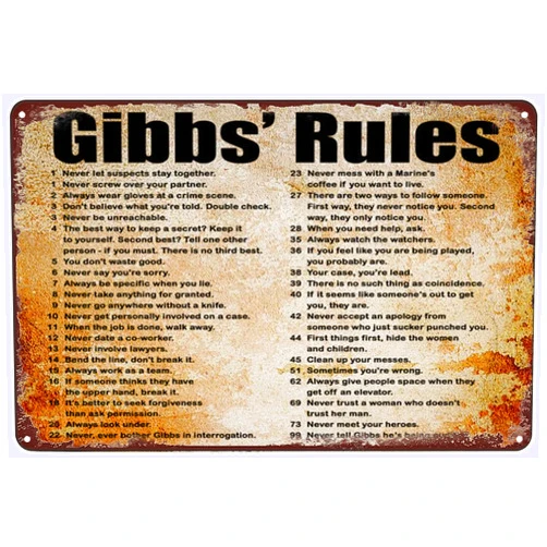 DRAXSTAR Gibbs Rules Metal Tin Sign Vintage Wall Decor Retro Art Funny Decorations Home Bar Pub Cafe Farm Room Plaque Posters 12 X 8 Inch.