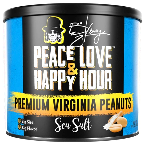 Peace Love & Happy Hour Sea Salt Premium Virginia Peanuts, 10 oz can