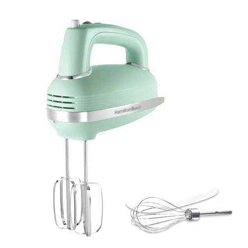 Hamilton Beach Vintage-Style 5-Speed Electric Hand Mixer, Powerful 1.3 Amp DC Motor for Effortless Mixing & Consistent Speed in Thick Ingredients, Slow Start, Beaters and Whisk, Green (62601N)