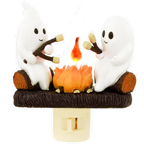 HISKRAD Ghost Campfire Nightlight, Ghost Campfire Flicker Nightlight for Halloween Decorations, 3D Led Ghost S'Mores Night Light Plug in, Ghost Roasting Marshmallows Night Light