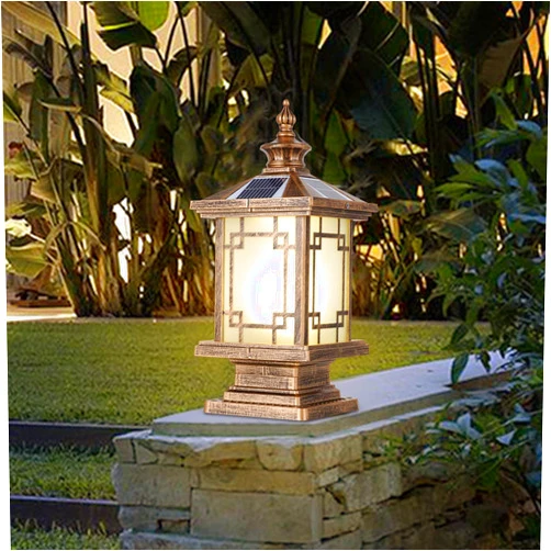 PTOUG LED Solar Post Light Outdoor, Aluminum Fence Post Cap Lamp Remote Control Dimmable Pillar Lights Solar IP65 Waterproof Column Light, 15.7