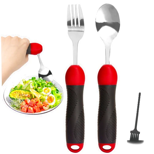 GREENANTS Adaptive Utensils, Weighted Special Supplies Spoon Fork Set, Weak Hand Grip & Handicapped & Parkinsons Aids for Living, Arthritis for Hand Tremors, Travel Eating Utensils for Disabled, Elderly, Adults