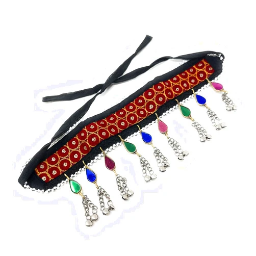 Duel On Jewel Tribal Turkman Afghan Kuchi Womens Handmade Fabric Headband with Bells and Multicolor Stones Ertuğrul Halima Turkish Style - Dandiya Party Belly Dancing