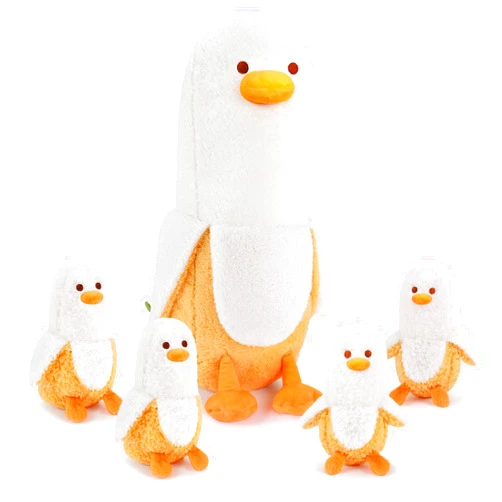 Auspicious beginning 5 PCS Banana Duck Plush Stuffed Animal Family, 20'' Cute Banana Duck Mommy with 4 Baby Banana Duck Plushies Kawaii Banana Duck Plush Toy Birthday Gifts for Kids Boys Girls