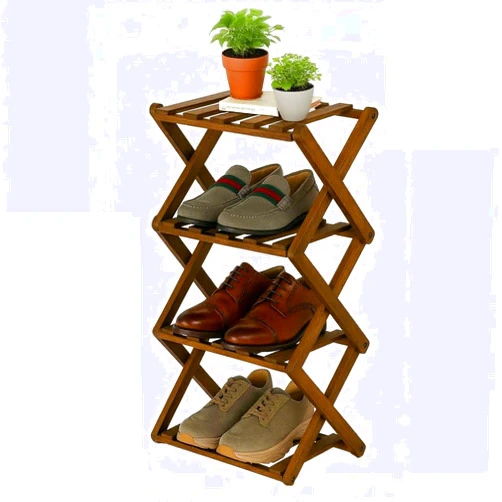 Ayedvan Bamboo Foldable Shoes Organizer Shoe Rack Free Standing Shelf for Entryway,Living Room,Hallway, Wood Color,Installation-Free Multifunctional Shoe Rack(4 Layers)