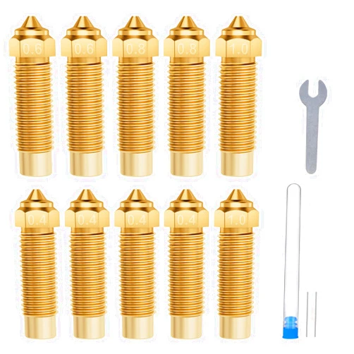 ELEGOO 10pcs Multi Size Nozzles for Neptune 4 Plus/4 Max 3D Printer, Brass Hotend Nozzles 0.4/0.6/0.8/1.0mm with Cleaning Kits