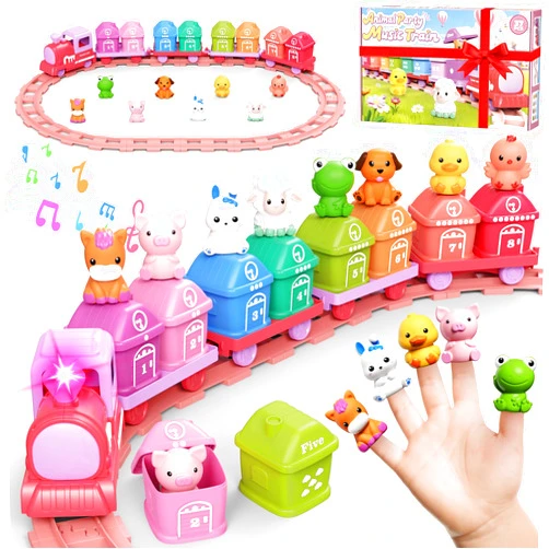 Cmiolacuna Train Set for Girls 2-4, Electric Toy Train with Farm Animals & Music & Lights, Montessori Counting & Sorting Learning Toys for Toddler Girls 1 2 3 Year Old, Christmas Easter Birthday Gift